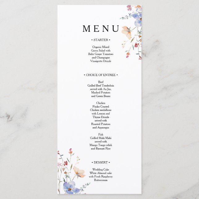 Menú Boda de flores silvestres de Boho Floral (Anverso)