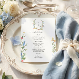 Menú Boda de flores silvestres elegantes y coloridas