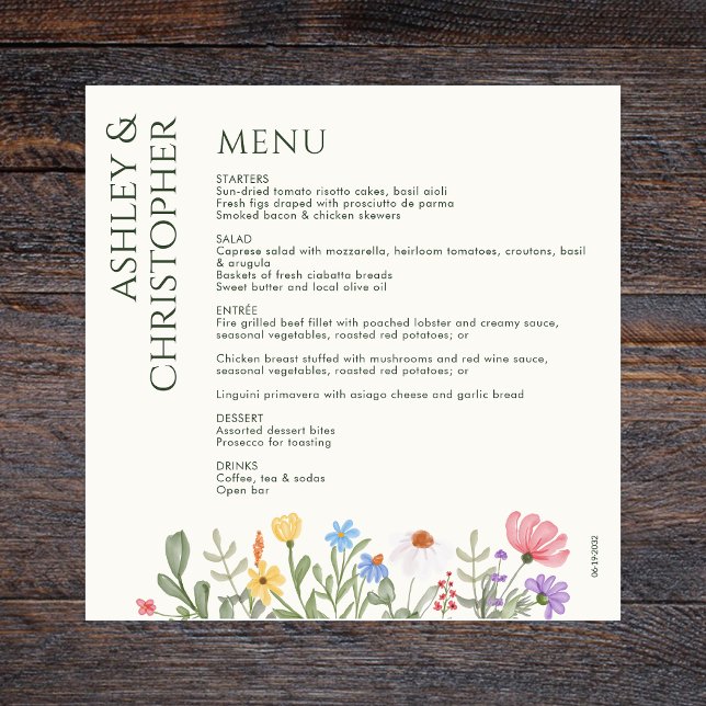 Menú Boda de flores silvestres rusticas modernas (Subido por el creador)