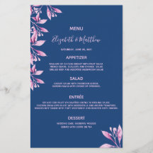 Menú boda de florines rosa azul marino