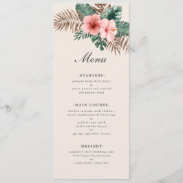 Menú Boda de follaje de acuarela tropical moderna
