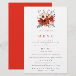 Menú Boda de follaje de flóculos rojos de presupue