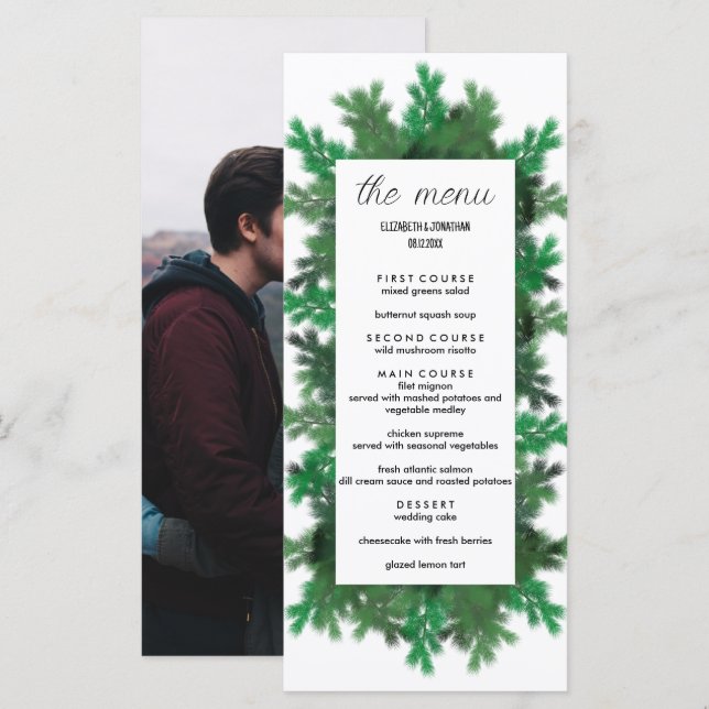 Menú Boda de fotos de ramas de árbol de invierno (Anverso / Reverso)