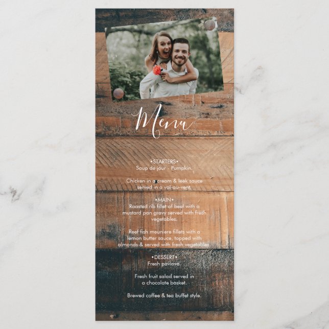 Menú Boda de fotos de Rustic Wood (Anverso)