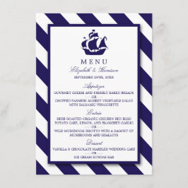 Menú Boda de franjas náuticas y barcos azules de l