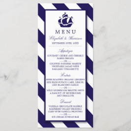 Menú Boda de franjas náuticas y barcos azules de l