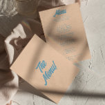 Menú Boda de Funky Retro Mínimo y Colorido Moderno<br><div class="desc">Un colorido menú retro funky moderno para la cena boda amarillo melocotón. Que presenta el diseño de plantillas de moda de fondo boho de durazno vintage y tipografía en negrita azul. Perfecto y a juego con la suite.</div>