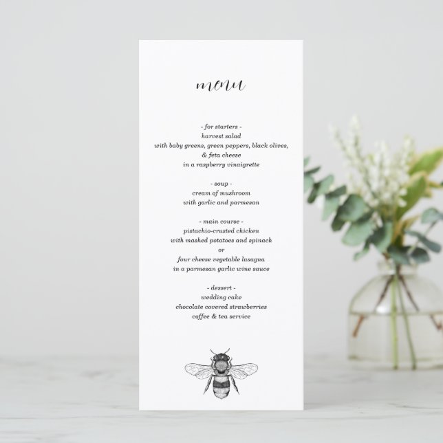 Menú Boda de Garden Bee (Anverso de pie)