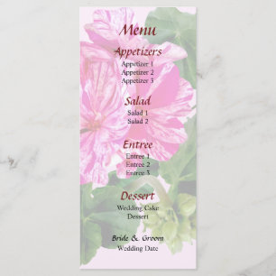 Menú Boda De Geranios De Rayas Rosa Y Blanca