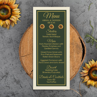 Menú Boda de girasol Bosque Verde y Oro