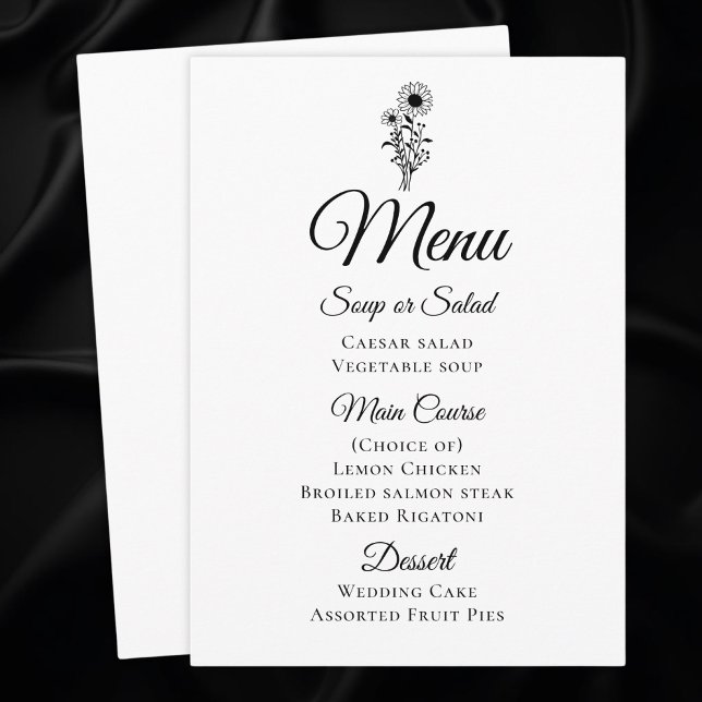 Menú Boda de girasol Minimalista blanco floral (Subido por el creador)