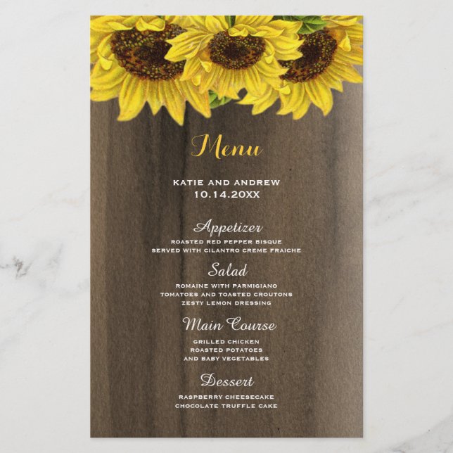 Menú Boda de girasol ruso (Anverso)