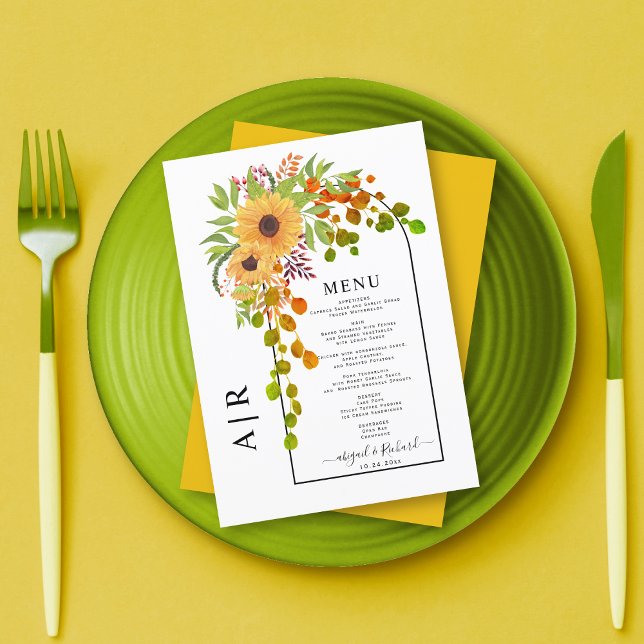Menú Boda de girasoles, arco y otoño con monograma (Subido por el creador)