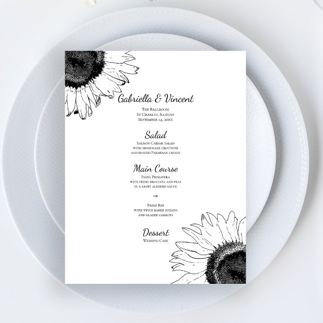 Menú Boda de girasoles blancos y negros (Subido por el creador)