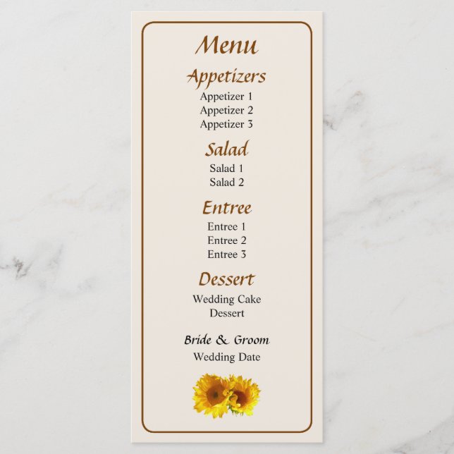 Menú Boda de girasoles rubios... (Anverso)