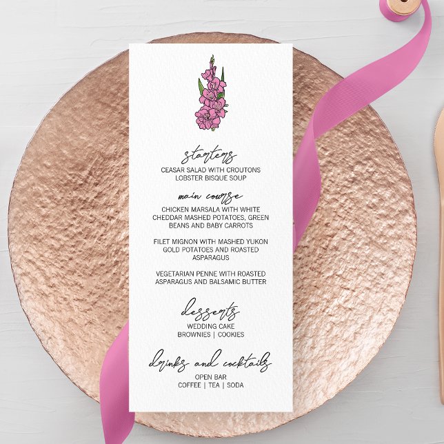 Menú Boda de Gladiolus rosa minimalista (Subido por el creador)