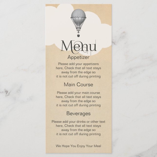 Menú Boda de globo de aire caliente Steampunk (Anverso)