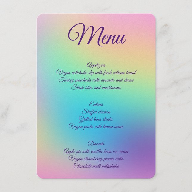 Menú Boda de gradiente de arcoiris Pastel (Anverso)