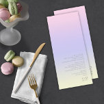 Menú Boda de gradiente de estado de ánimo Pastel Dawn I<br><div class="desc">El fondo de las piezas de este minimalista conjunto boda es un gradiente llamativo de colores pastel, desde el rosa suave hasta la lavanda, el periwinkle y el amarillo. La carta del menú boda que se muestra aquí presenta un diseño elegante y moderno y una fuente sans serif contemporánea para...</div>