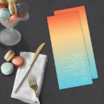 Menú Boda de gradiente de humor Sky tropical ID741<br><div class="desc">El fondo de las piezas de este conjunto de bodas minimalistas es un gradiente de colores llamativo desde el naranja de mandarina hasta la mantequilla amarilla y el turquesa. La carta del menú boda que se muestra aquí presenta un diseño elegante y moderno y una fuente sans serif contemporánea para...</div>
