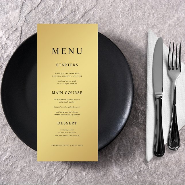 Menú Boda de gradiente metálico simple de oro y negro (Subido por el creador)