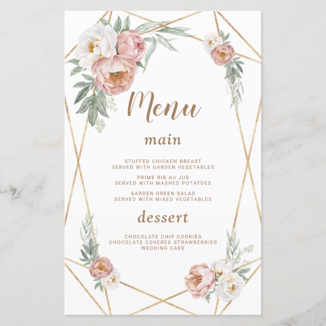 Menú Boda de gramíneas acuarela rosa Floral Pampas (Anverso)