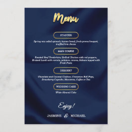 Menú Boda de guión azul y oro de la marina de lujo míni