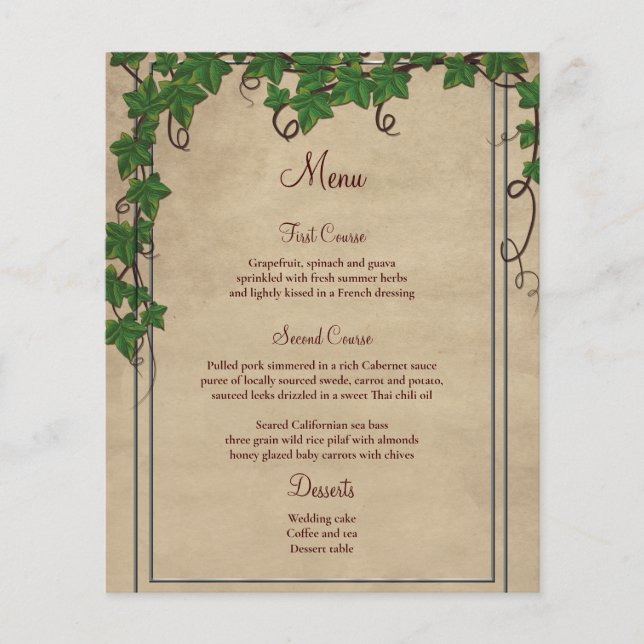 Menú Boda de guión de viñedos rusos (Anverso)