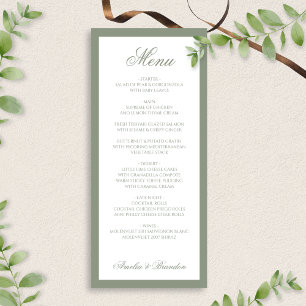 Menú Boda de guión elegante formal del borde verde sabi