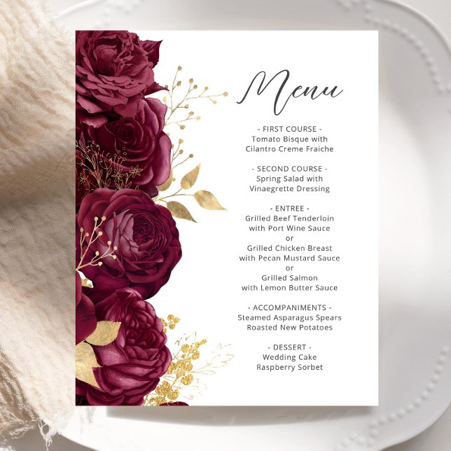 Menú Boda de guión floral de oro de Borgoña presup (Subido por el creador)