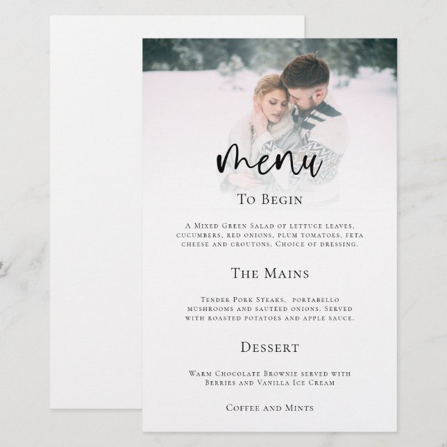 Menú Boda de guión gráfico Minimalista de presupue (Anverso / Reverso)