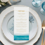 Menú Boda de guiones de oro de Ocean Watercolor Beach<br><div class="desc">Ocean Watercolor Beach Gold Script Menú Boda</div>