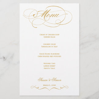 Menú Boda de guiones elegantes - Oro