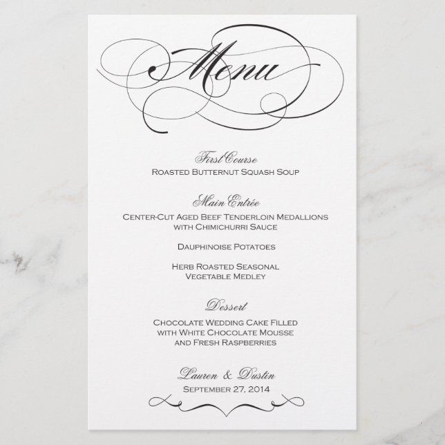Menú Boda de guiones elegantes - Personalizado (Anverso)