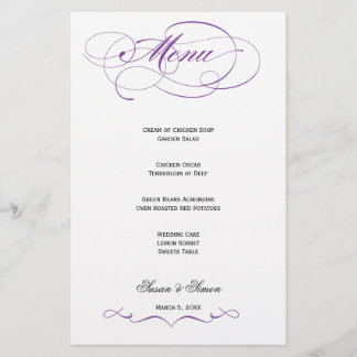 Menú Boda de guiones elegantes - Púrpura
