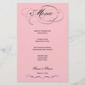Menú Boda de guiones elegantes - Rubor Pink