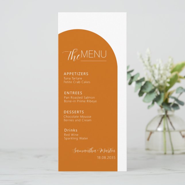 Menú Boda de guiones mínimos de Terracotta Boho (Anverso de pie)