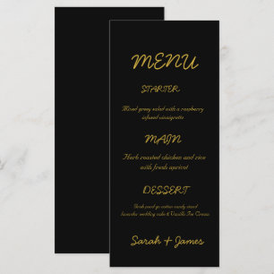 Menú Boda de guiones modernos en negro y oro