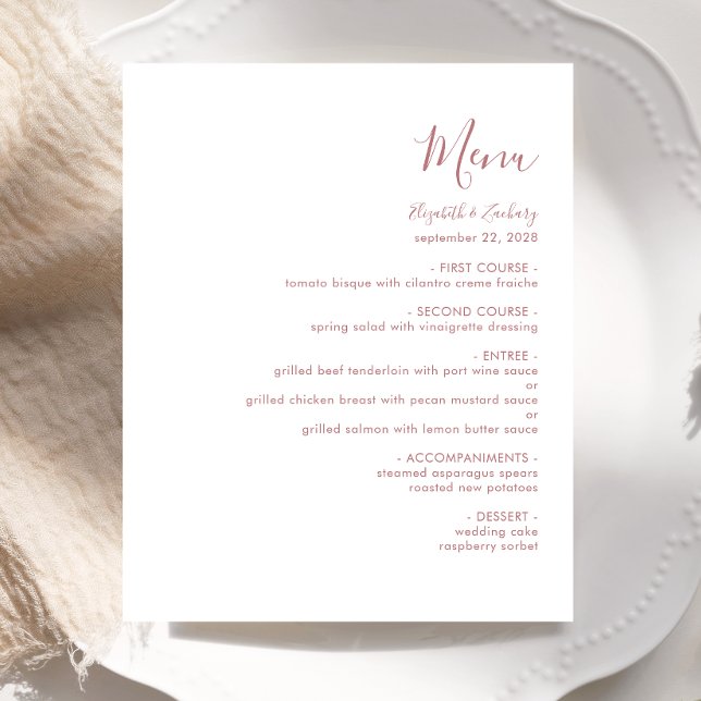 Menú Boda de guiones Rosa moderno de presupuesto (Subido por el creador)