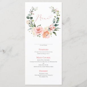 Menú Boda de guirnaldas con flores rosadas