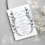 Menú Boda de guirnaldas de flor silvestre blanca y mari<br><div class="desc">Este elegante menú de bodas incluye silueta de flores silvestres como corona e iniciales en la parte posterior. Para una personalización más avanzada de este diseño,  haga clic en el BOTÓN HERRAMIENTA DE DISEÑO AZUL de arriba. También están disponibles los elementos coincidentes.</div>