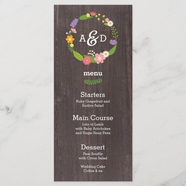 Menú Boda de guirnaldas florales rusas de Woodland (Anverso)