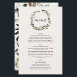 Menú boda de guirnaldas florales rusas y garrapata<br><div class="desc">Rústica corona floral y menú boda de garrapatas. Moderna gama rústica de bodas con follaje acuático,  diseño floral y escalonado. Parte de una colección</div>