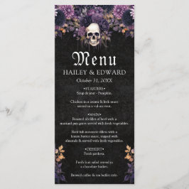 Menú Boda de Halloween con cráneo floral gótico os