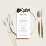 Menú Boda de Halloween gótico | Blanco<br><div class="desc">Menú boda temático gótico de Halloween con ilustracion de rosas negros con fondo blanco. ¡Este diseño vintage es perfecto para una celebración de halloween!</div>
