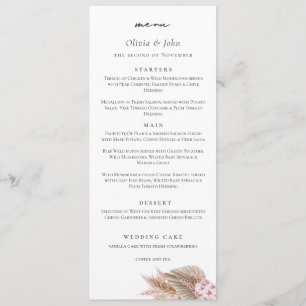 Menú Boda de hierba de Pampas con letra elegante