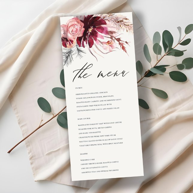 Menú Boda de hierbas Rubor Floral Pampas de Borgoñ (Subido por el creador)