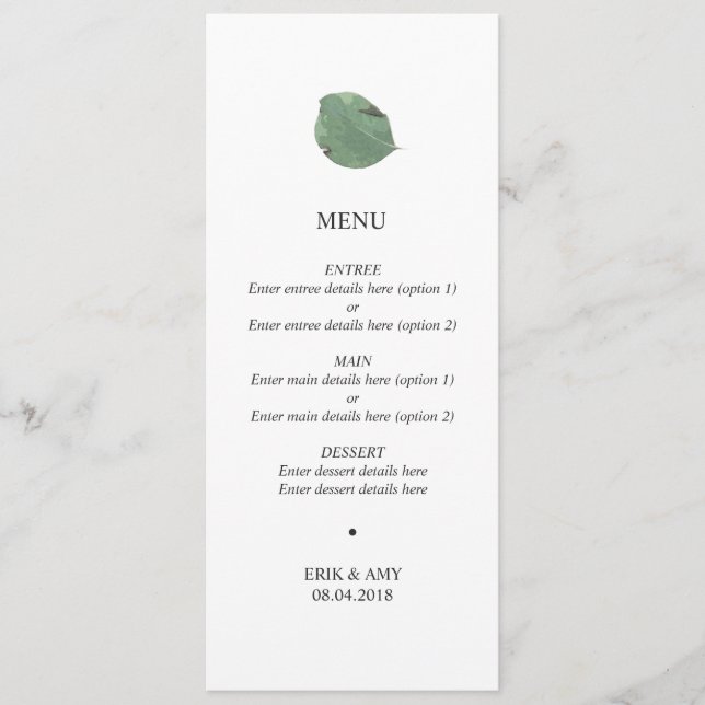 Menú boda de hoja de color de agua (Anverso)