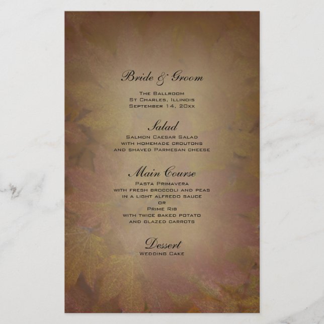 Menú Boda de hojas de arce de color (Anverso)