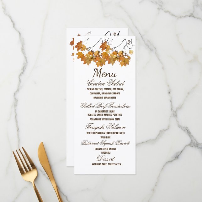 Menú Boda de hojas de otoño artísticas (Anverso/Reverso In Situ)